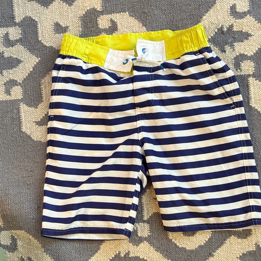 Boden Kids Shorts with Yellow Waistband and Navy Stripes